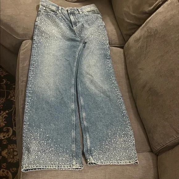 We The Free Tinsley Baggy Rhinestone Jeans 27 - Picture 2 of 8